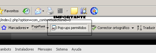 Ventanas emergentes permitidas Ventanas emergentes permitidas